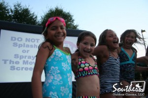 outdoor movie pool splash in