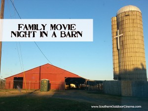 A rustic barn in Charlotte NC provides the perfect venue for a community outdoor movie night.